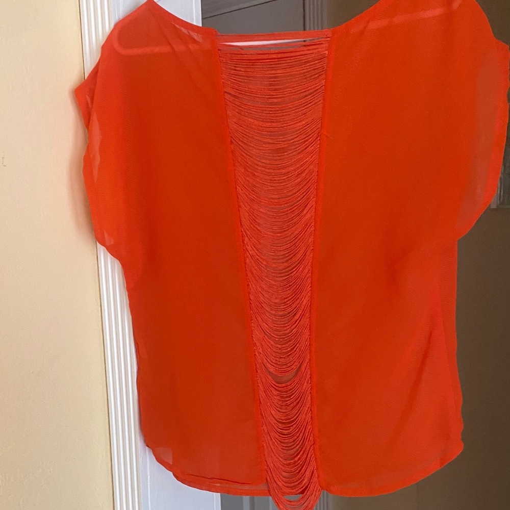 Women’s Bright Orange Draped Chain-Detail Top